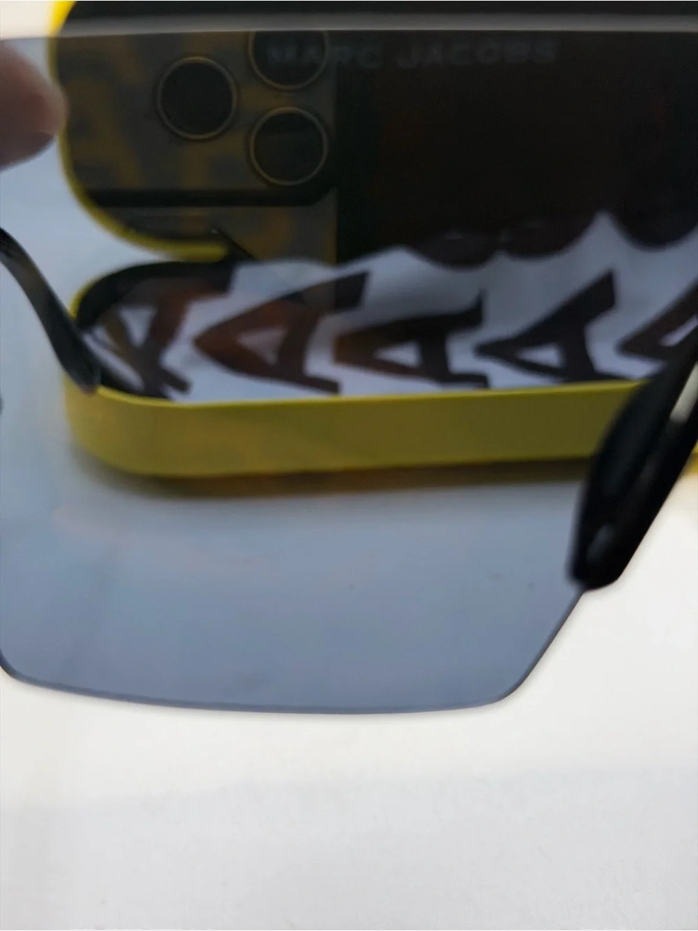 Marc Jacobs Black Shield Sunglasses with Yellow Case